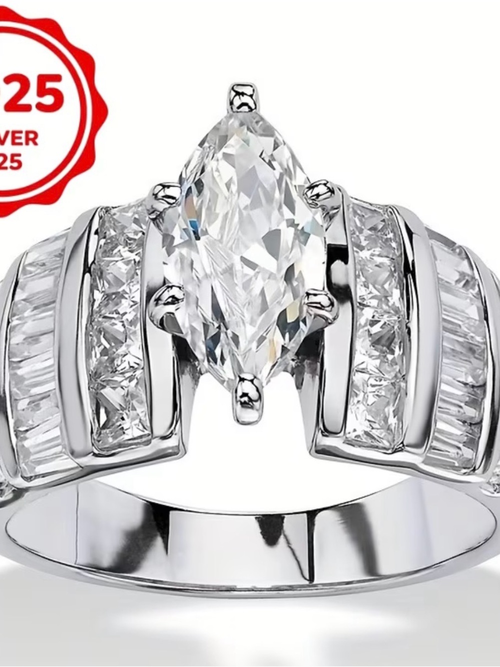NWT-S925 Sterling Silver 1.5ct Marquise Cut CZ Engagement Ring